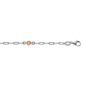 BRACELET ARGENT RHODIÉ PETITE MAILLE RECTANGULAIRE 3 RONDS AVEC RÉSINE ORANGE 16+3CM