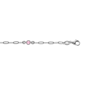 BRACELET ARGENT RHODIÉ PETITE MAILLE RECTANGULAIRE 3 RONDS AVEC RÉSINE ROSE 16+3CM