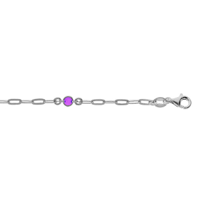 BRACELET ARGENT RHODIÉ PETITE MAILLE RECTANGULAIRE 3 RONDS AVEC RÉSINE VIOLETTE 16+3CM