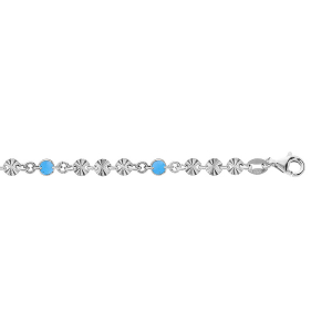 BRACELET ARGENT RHODIÉ PASTILLES DIAMANTÉES 3 RONDS AVEC RÉSINE BLEUE 16+3CM