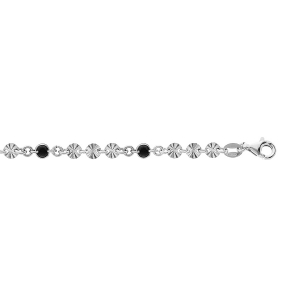 BRACELET ARGENT RHODIÉ PASTILLES DIAMANTÉES 3 RONDS AVEC RÉSINE NOIRE 16+3CM