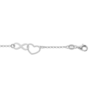 BRACELET ARGENT RHODIÉ COEURS ET INFINIS ENTREMELES  16+3CM