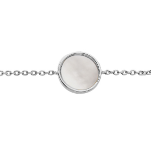 BRACELET ARGENT RHODIÉ ROND AVEC NACRE BLANCHE VÉRITABLE 10MM  16+2CM