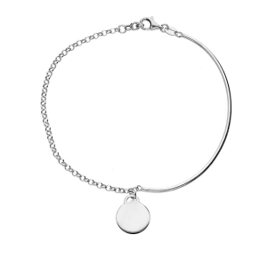 BRACELET ARGENT RHODIÉ SEMI RIGIDE ET CHAINETTE RÉGLABLE AVEC MEDAILLE A GRAVER