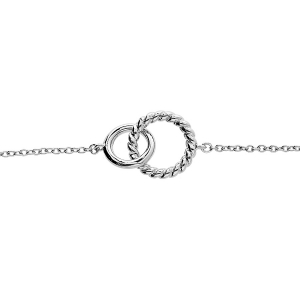 BRACELET ARGENT RHODIÉ DOUBLE ANNEAUX ENTREMELES LISSE ET TORSADE 16+3CM
