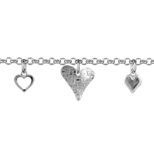 BRACELET ARGENT RHODIÉ PAMPILLES COEURS 18CM
