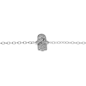 BRACELET ARGENT RHODIÉ MAIN DE FATMA OXYDES BLANCS SERTIS 16+3CM