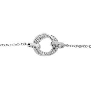 BRACELET ARGENT RHODIÉ DOUBLE CERCLE LISSE ET SCINTILLANT OXYDES BLANCS SERTIS 16+2CM