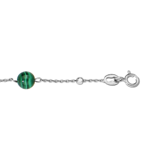 BRACELET ARGENT RHODIÉ 3 BOULES MALACHITE VÉRITABLE 16+3CM