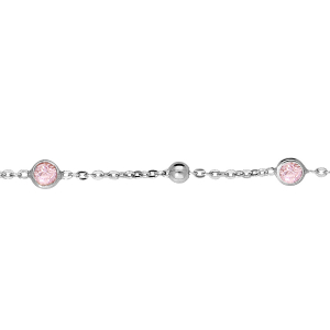 BRACELET ARGENT RHODIÉ 4 PIERRES ROSE SERTIES SYNTHETIQUE ET BOULES  16+3CM