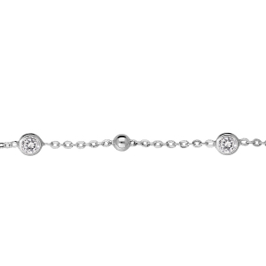 BRACELET ARGENT RHODIÉ 4 OXYDES BLANCS SERTIS ET BOULES  16+3CM