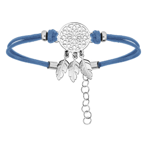 BRACELET ARGENT RHODIÉ CORDON BLEU CIEL ATTRAPE REVE 16+3CM