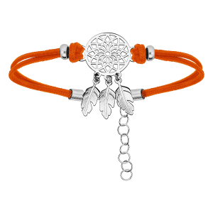 BRACELET ARGENT RHODIÉ CORDON ORANGE ATTRAPE REVE 16+3CM