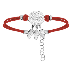 BRACELET ARGENT RHODIÉ CORDON ROUGE ATTRAPE REVE 16+3CM
