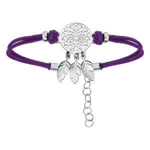 BRACELET ARGENT RHODIÉ CORDON VIOLET ATTRAPE REVE 16+3CM