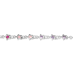 BRACELET ARGENT RHODIÉ ETOILES MULTI COULEURS 14+2CM