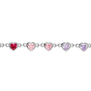 BRACELET ARGENT RHODIÉ COEURS MULTI COULEURS 16+3CM