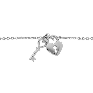 BRACELET ARGENT RHODIÉ CLEF ET CADENAS LISSE 16+2CM