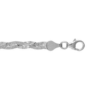 BRACELET ARGENT RHODIÉ TRESSE 2 FILS DONT 1 DIAMANTE  18CM