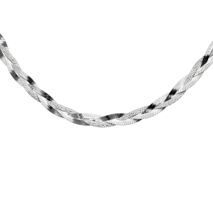 COLLIER ARGENT RHODIÉ TRESSE 2 FILS DONT 1 DIAMANTE 45CM