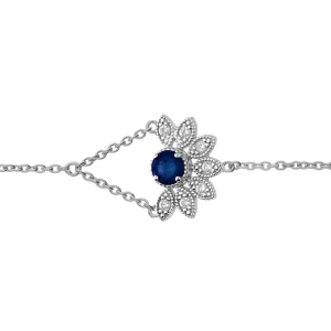 BRACELET ARGENT RHODIÉ DEMI FLEUR SAPHIR VÉRITABLE ET TOPAZES BLANCHES 16+3CM
