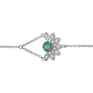 BRACELET ARGENT RHODIÉ DEMI FLEUR EMERAUDE VÉRITABLE ET TOPAZES BLANCHES 16+3CM