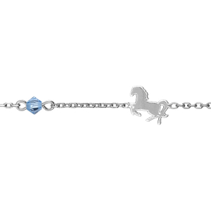 BRACELET ARGENT RHODIÉ MOTIF CHEVAL PIERRE CIEL 17,5CM REGLABLE 15CM