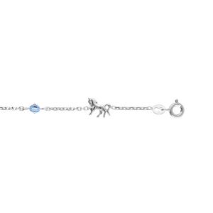 BRACELET ARGENT RHODIÉ MOTIF CHEVAL PIERRE CIEL 17,5CM REGLABLE 15CM