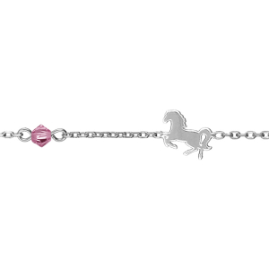 BRACELET ARGENT RHODIÉ MOTIF CHEVAL PIERRE ROSE 17,50CM REGLABLE 15CM