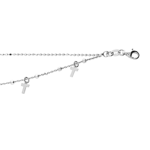 BRACELET ARGENT RHODIÉ DOUBLE CHAINE AVEC CROIX 15+3CM