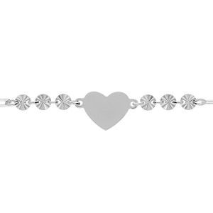 BRACELET ARGENT RHODIÉ COEUR ET PASTILLES DIAMANTÉE ÉTOILE 15+3CM