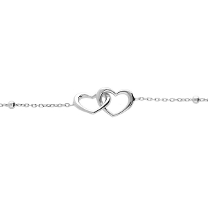 BRACELET ARGENT RHODIÉ DOUBLE COEUR ENTREMÉLÉ 15+3CM