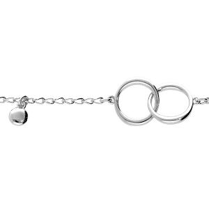 BRACELET ARGENT RHODIÉ DOUBLE CERCLE ENTREMÉLÉ ET PAMPILLE BOULE 15+3CM