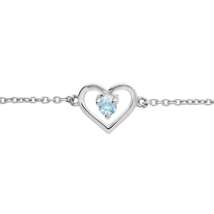 BRACELET ARGENT PLATINÉ COEUR OXYDE BLEU CIEL 14+3CM