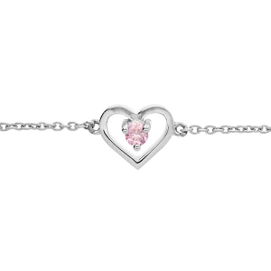 BRACELET ARGENT PLATINÉ COEUR OXYDE ROSE 14+3CM