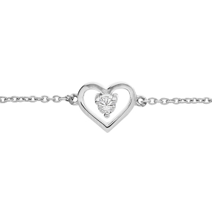 BRACELET ARGENT PLATINÉ COEUR OXYDE BLANC 14+3CM