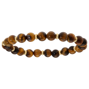 BRACELET EXTENSIBLE BOULE OEIL DE TIGRE AVEC RONDELLES ARGENT ET DORURE JAUNE