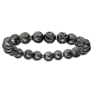 BRACELET EXTENSIBLE PIERRES DE LAVE GALVANISÉES AVEC RONDELLES ARGENT RHODIÉ