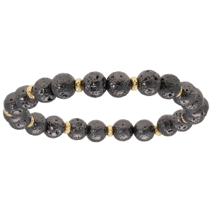 BRACELET EXTENSIBLE PIERRES DE LAVE GALVANISÉES AVEC RONDELLES ARGENT ET DORURE JAUNE