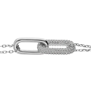 BRACELET ARGENT RHODIÉ 2 ELEMENTS 1 PAVÉ OXYDES BLANVS SERTIS ET 1 LISSE   17+3CM