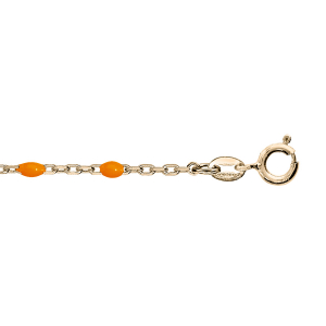 BRACELET ARGENT ET DORURE JAUNE OLIVES RÉSINE ORANGE FLUO 15+3CM