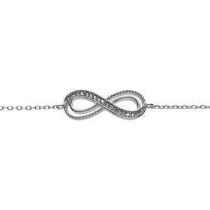 BRACELET ARGENT RHODIÉ MOTIF INFINI AJOURÉ AVEC OXYDES BLANCS SERTIS 16+2CM