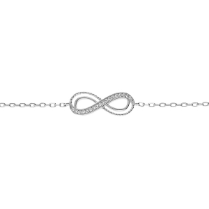 BRACELET ARGENT RHODIÉ MOTIF INFINI AJOURÉ AVEC OXYDES BLANCS SERTIS 16+2CM