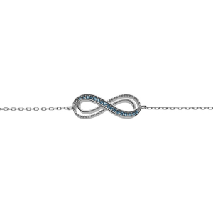 BRACELET ARGENT RHODIÉ MOTIF INFINI AJOURÉ AVEC OXYDES BLEU CLAIR SERTIS 16+3CM