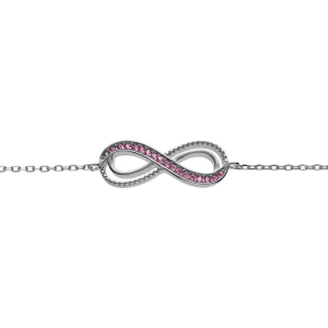 BRACELET ARGENT RHODIÉ MOTIF INFINI AJOURÉ AVEC OXYDES ROSE  SERTIS 16+3CM
