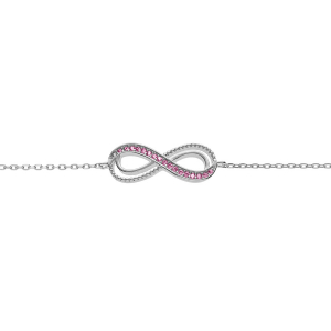 BRACELET ARGENT RHODIÉ MOTIF INFINI AJOURÉ AVEC OXYDES ROSE  SERTIS 16+3CM