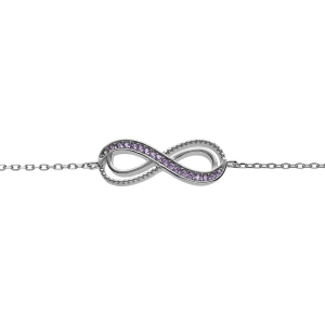 BRACELET ARGENT RHODIÉ MOTIF INFINI AJOURÉ AVEC OXYDES VIOLETS  SERTIS 16+3CM