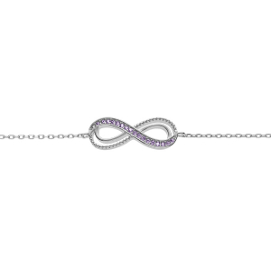 BRACELET ARGENT RHODIÉ MOTIF INFINI AJOURÉ AVEC OXYDES VIOLETS  SERTIS 16+3CM
