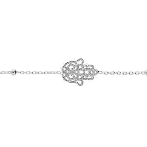 BRACELET ARGENT RHODIÉ FINE BOULES MAIN DE FATMA 15+3CM