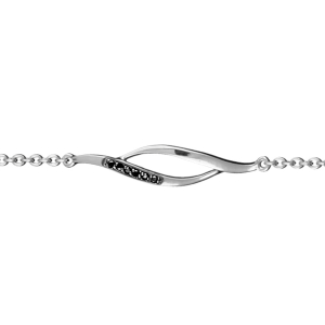 BRACELET ARGENT RHODIÉ MOTIFS BARRETTES PIERRES NOIRES 16+3CM